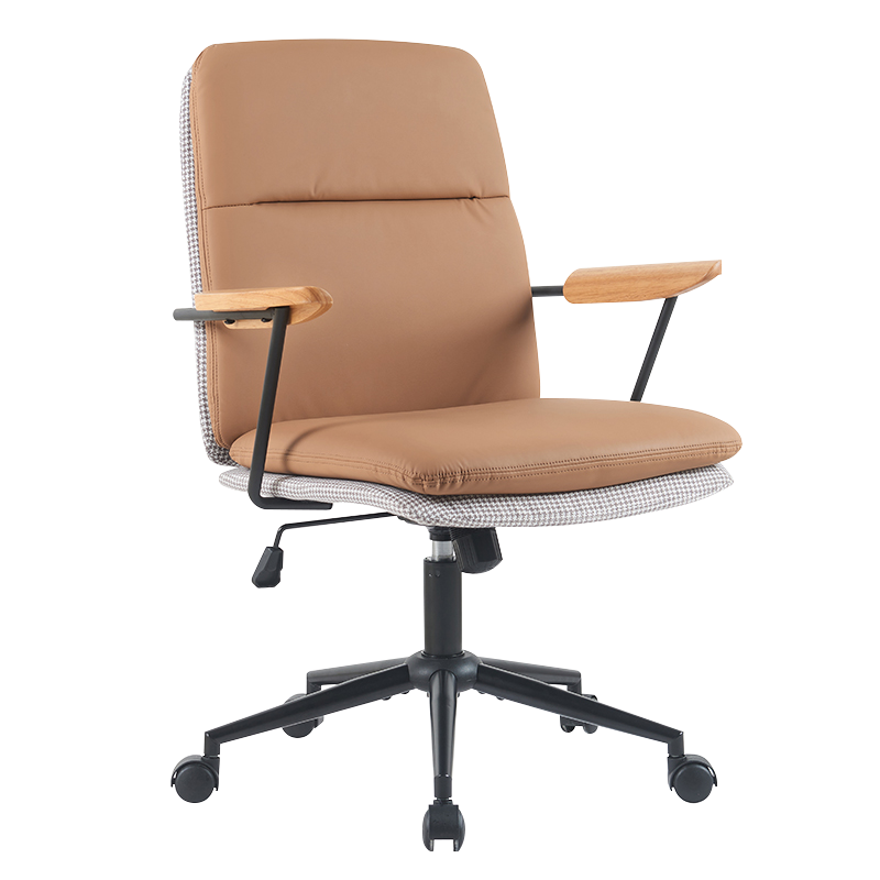 Földes sárga fa karfa, dupla párnás otthoni irodai szék (X-5135)