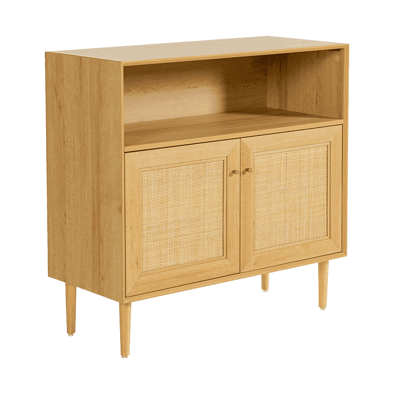 Fa színű rusztikus kétajtós tárolószekrény rattan ajtóval (Y-C43)