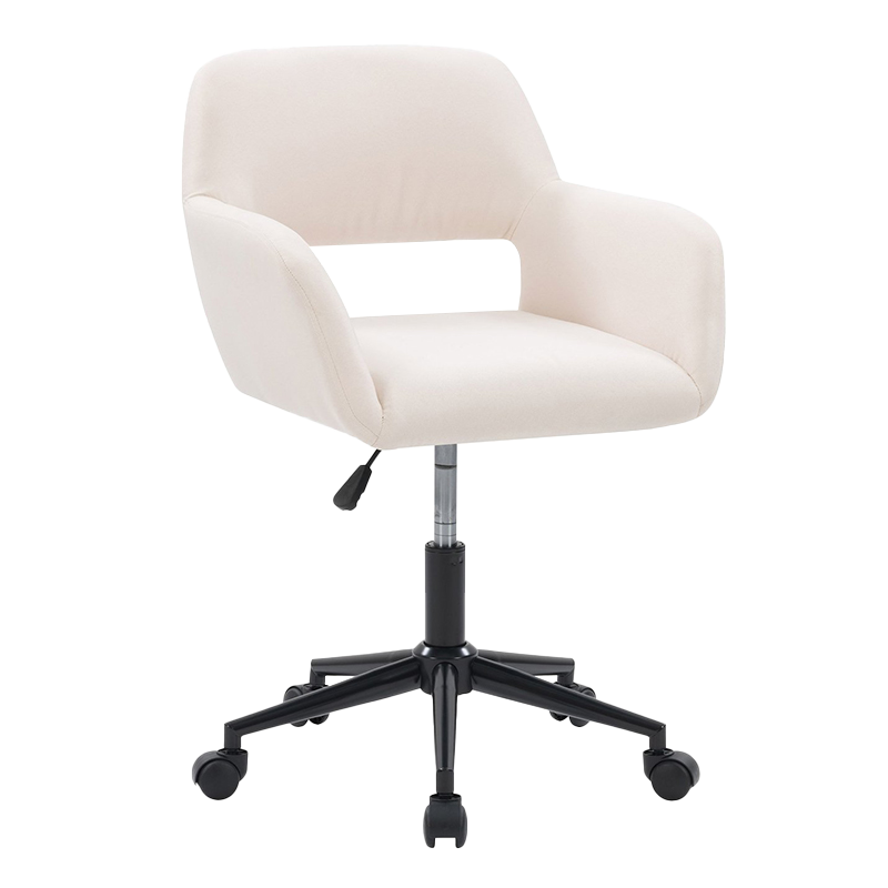 Bézs szövet, fa karfa, széles kárpitozott otthoni irodai szék (GY-630)