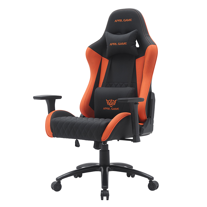 Narancssárga modern forgó játékszék állítható 3D karfákkal (T-7122)