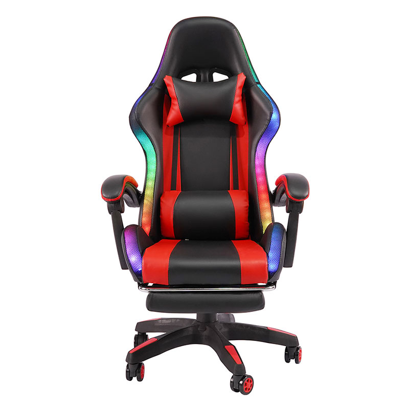Piros professzionális forgatható fekvő RGB Gamer állítható kartámasz Led játékszék lábtartóval (Y-2442)